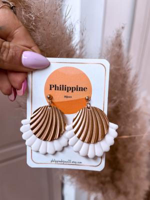 BOUCLES PHILIPPINE COQUILLAGE BLANC OR