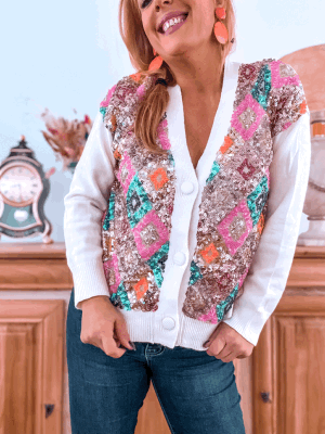 GILET ORIA SEQUINS BLANC