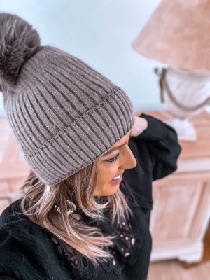 BONNET COCOON TAUPE PAILLETTES