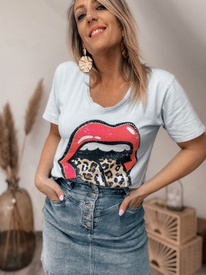 T SHIRT LEOROCK BLEU PASTEL