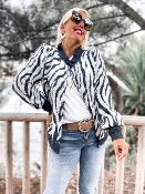 Veste Légère Femme Imprimé Zèbre - Rayures Blanches, Col Montant Zippé - Blouson Bomber Décontracté Manches Longues