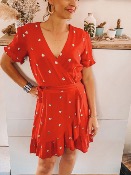 ROBE MOOREA ROUGE & SEQUINS OR