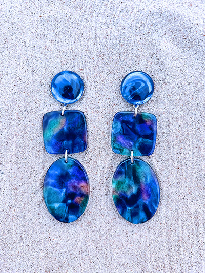 BOUCLES LONGUES SOPHIE BLEU MARBRÉES