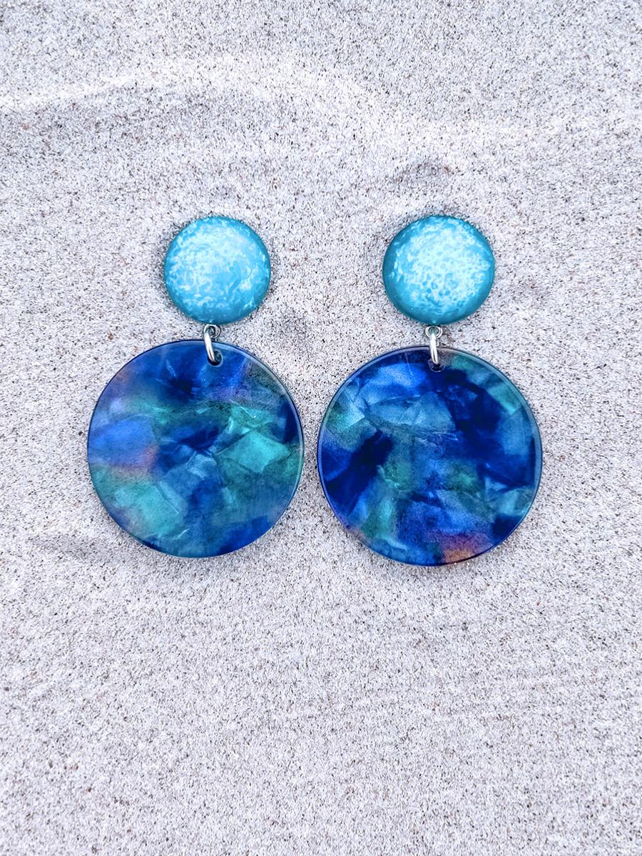 Boucles D'oreilles Pendentifs Bleues Style Vintage - Cristal Ovale Plaqué Or - Artisanat Italien - Neuf Sans Emballage