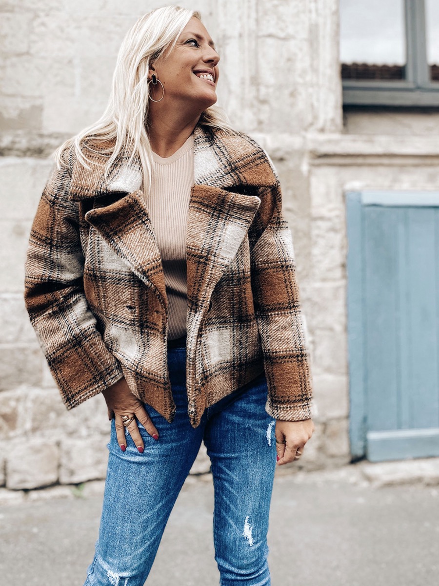 Manteau Court à Carreaux Tendance|SAORI boutique
