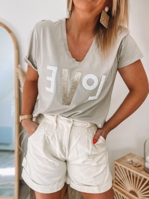 T SHIRT LOVE PAILLETTES NUDE