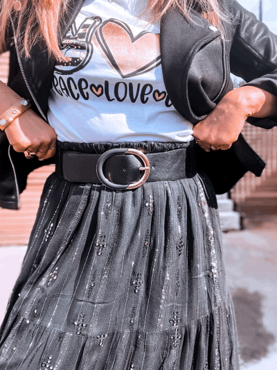 CEINTURE NOIRE BOUCLE OR