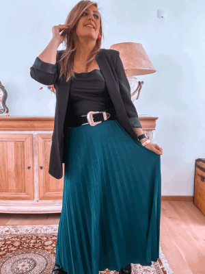 JUPE LONGUE PAILLETTES LUISA BLEU CANARD