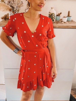 ROBE MOOREA ROUGE & SEQUINS OR